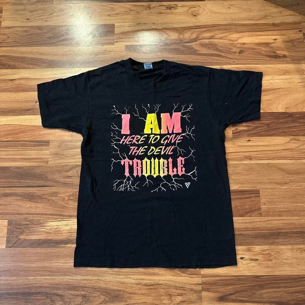 VTG 90 Single Stitch Jesus T Shirt I am Here to Give Devil Trouble Large